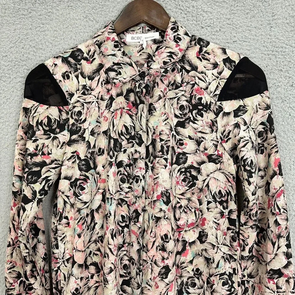 BCBgeneration Shift Dress Womens XXS Pink Floral Long Sleeve Boho Whimsigoth - Picture 3 of 10